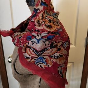 Carole Little Floral Wool Scarf 35" Sq  mint